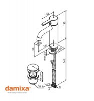 MONOMANDO LAVABO SILHOUET DAMIXA CON VALVULA MEDIDAS